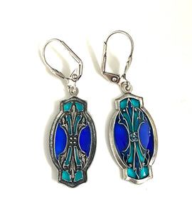 Sterling Silver and Blue Enamel Earrings