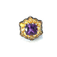 Sterling Silver Amethyst, Citrine and Marcasite Ring