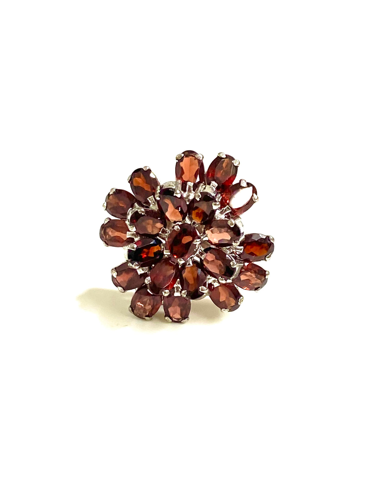 Sterling Silver Garnet Flower Cluster Ring