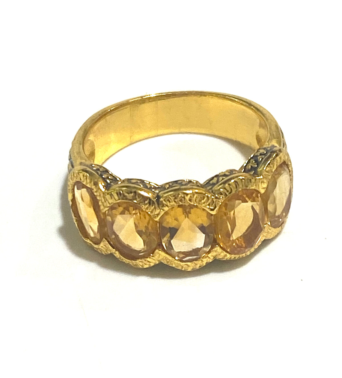 Sterling Silver Brass, Citrine and Enamel Ring