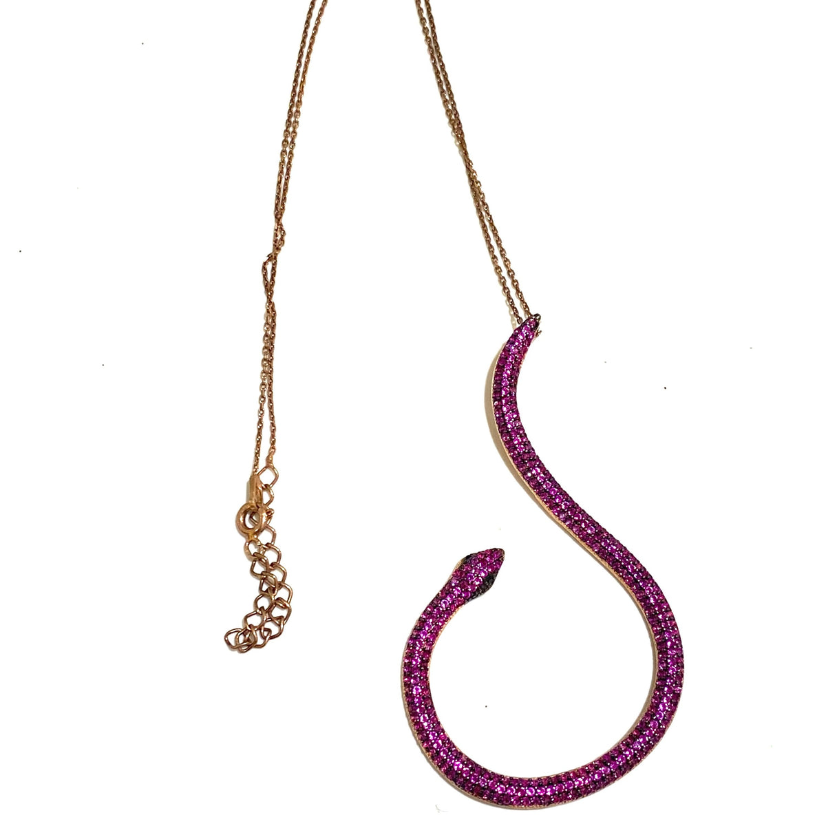 Sterling Silver and Pink Crystal Snake Necklace