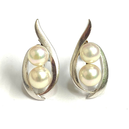 Sterling Silver Vintage Mikimoto Cultured Pearl Earrings