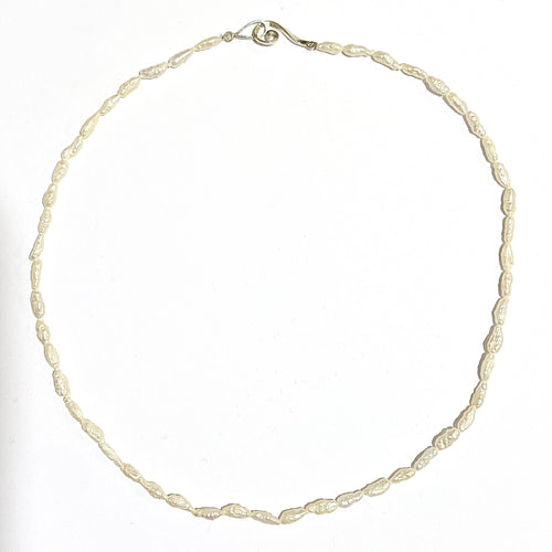Natural Rice Pearl Strand Necklace with Sterling Silver Clasp