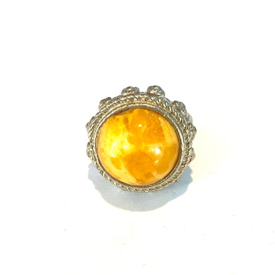Sterling Silver Round Amber Ring