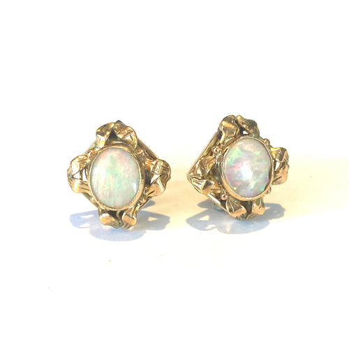 Antique 9ct Gold Solid Opal Stud  Earrings