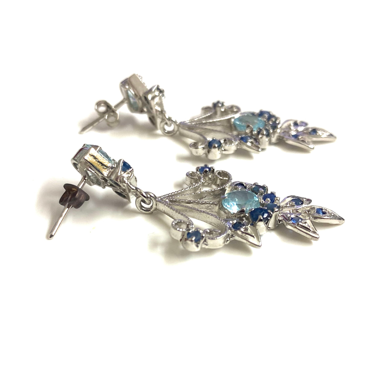 9ct White Gold Aquamarine and Sapphire Earrings