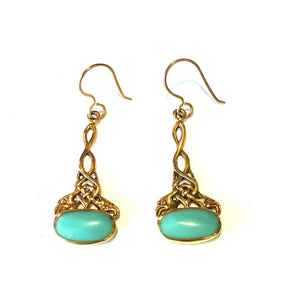 Brass and Blue Enamel Drop Earrings