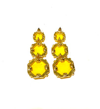 Three Tiered Yellow Crystal Drop Earrings