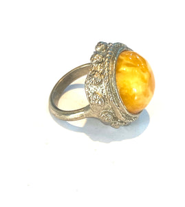 Sterling Silver Round Amber Ring