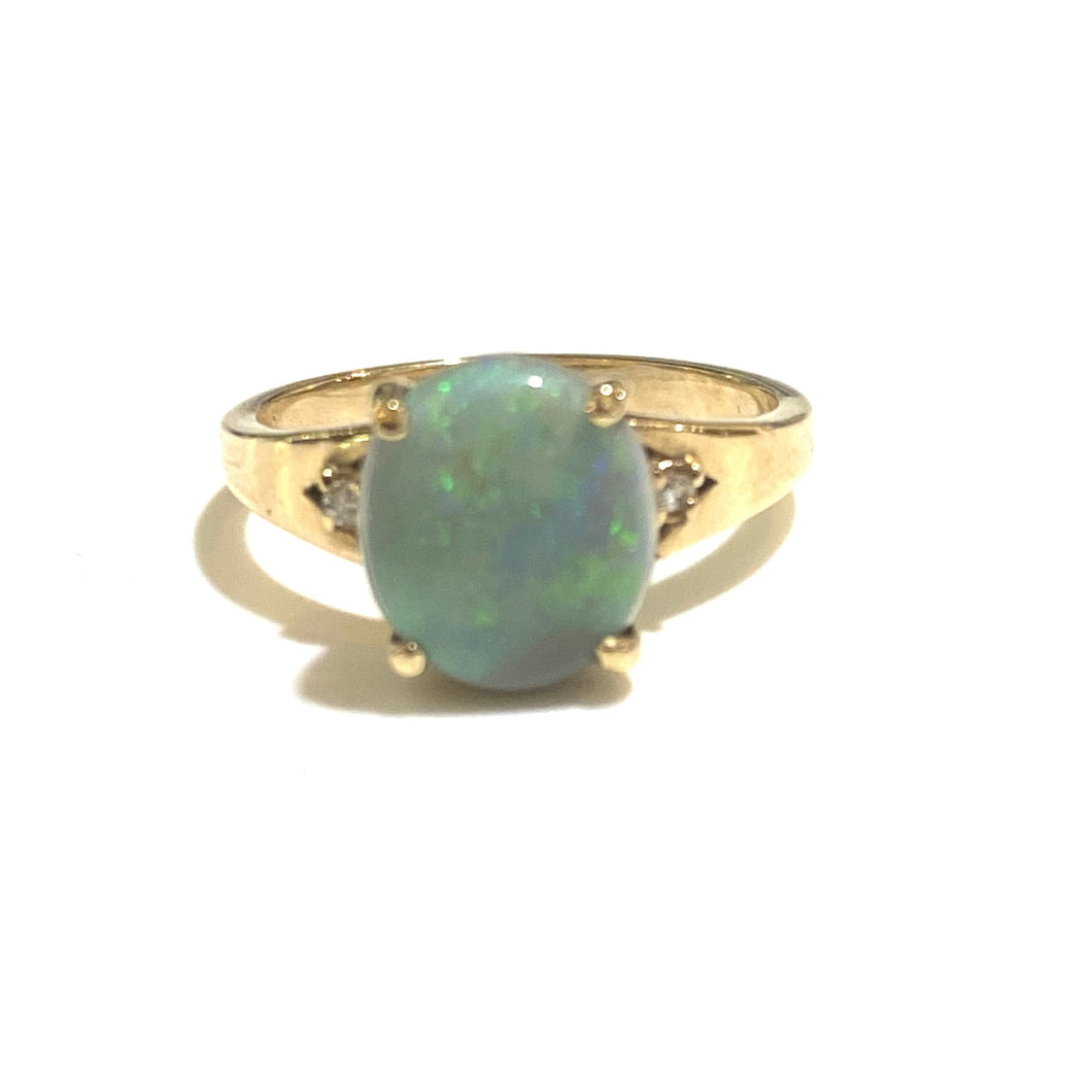 9ct Yellow Gold 2.25ct Solid Semi Black Opal and Diamond Ring