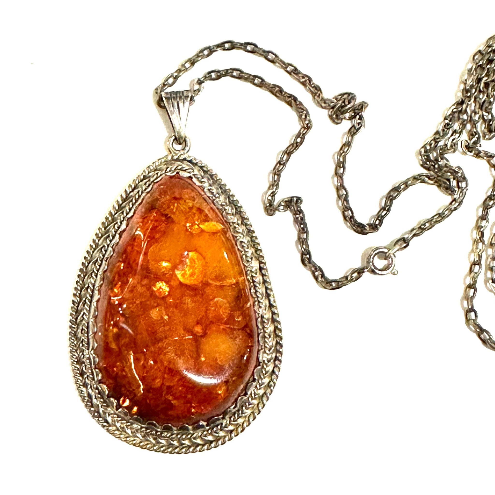 Large Sterling Silver Baltic Amber Honey Coloured Pendant and