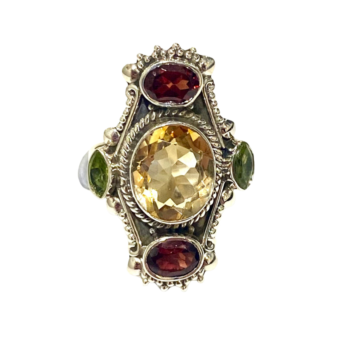 Sterling Silver Citrine, Garnet and Peridot Ring