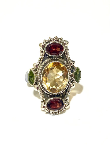 Sterling Silver Citrine, Garnet and Peridot Ring