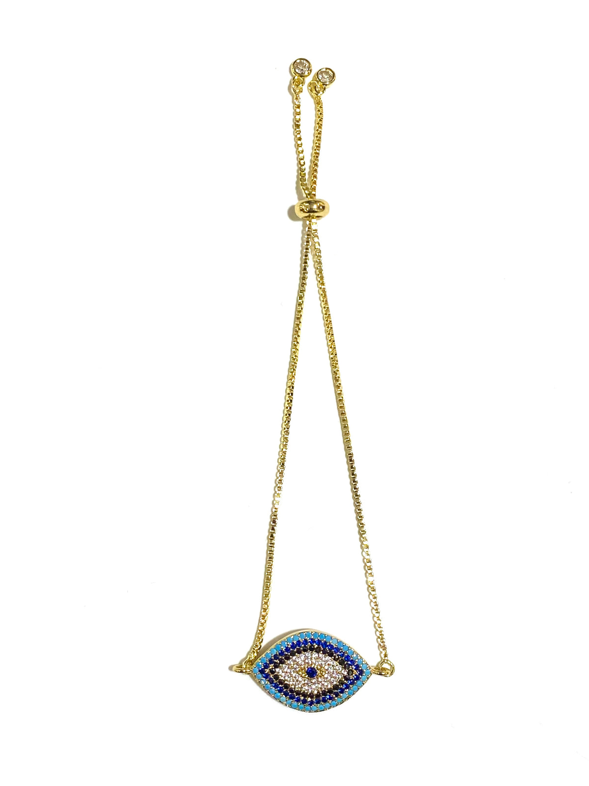 Gold Cubic Zirconia Blue Evil Eye Bracelet