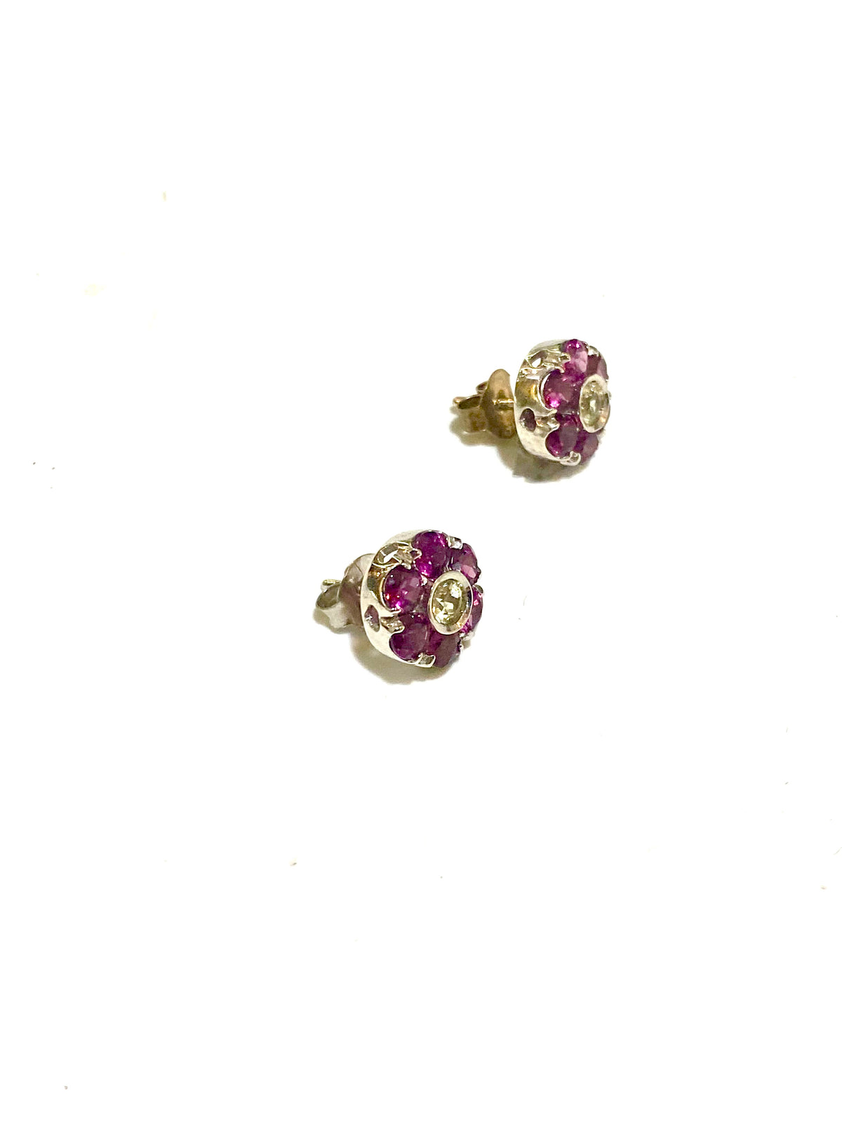 9ct White Gold Garnet and Tourmaline Flower Stud Earrings