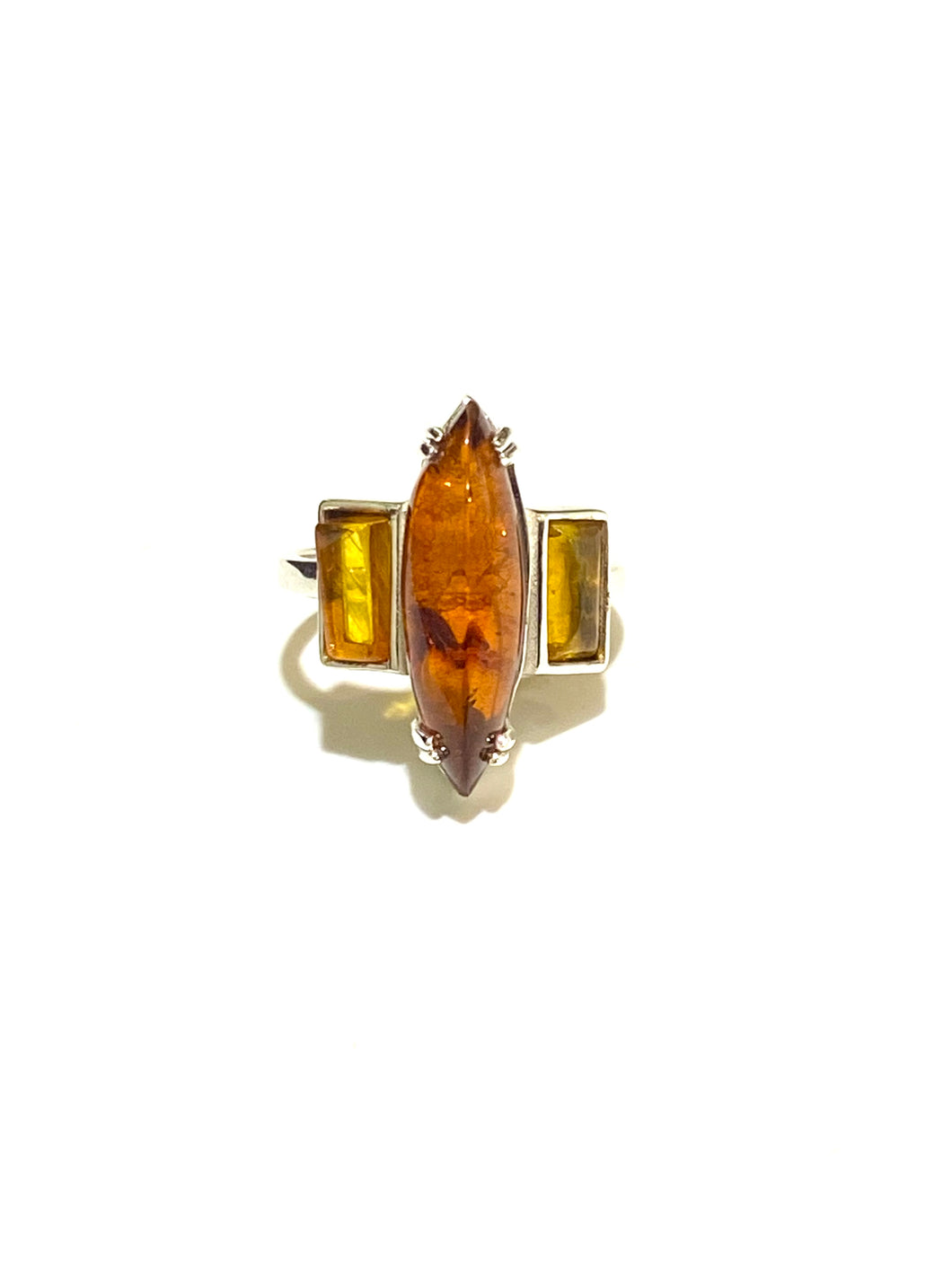 Sterling Silver Three Stone Honey Amber Ring