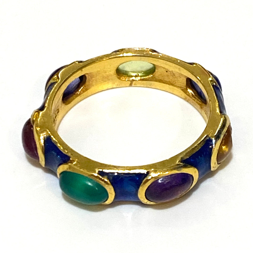Gemstone and Blue Enamel Ring