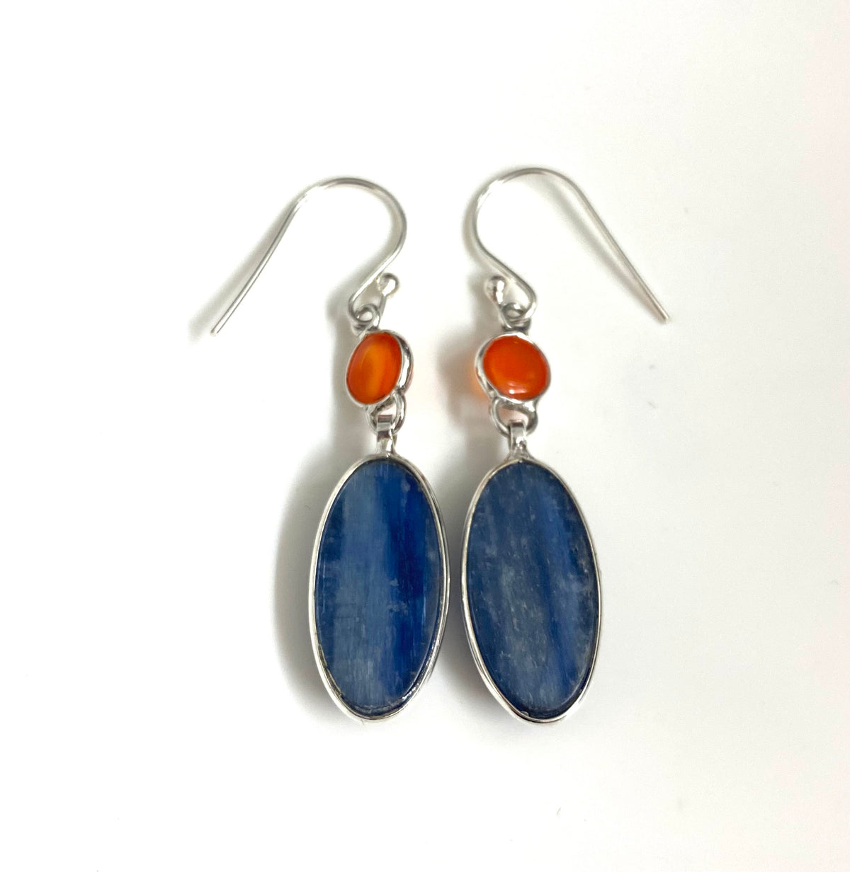 Sterling Silver Kyanite and Carnelian Earrings