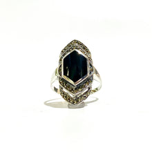 Sterling Silver Marcasite and Black Onyx Hexagonal Ring