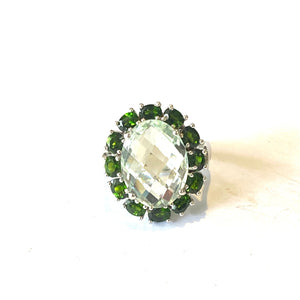 Sterling Silver Green Amethyst and Diopside Ring