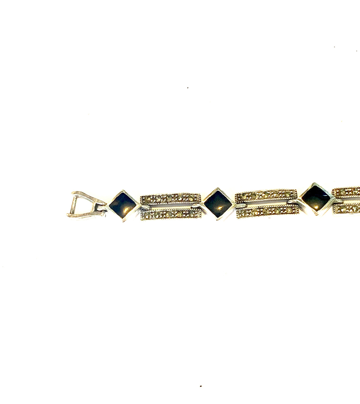 Sterling Silver Onyx and Marcasite Bracelet