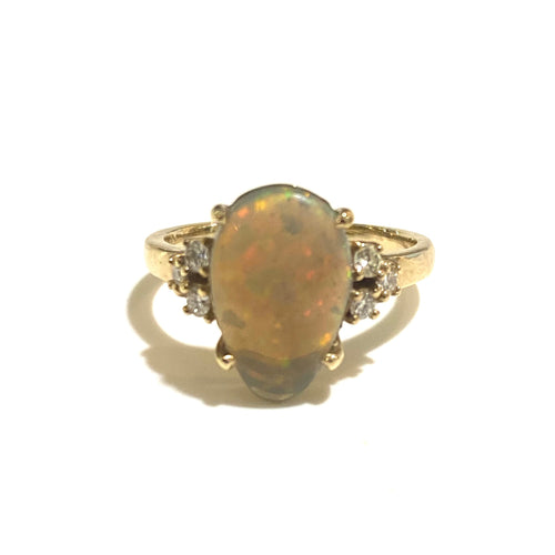 9ct Yellow Gold Pear Shaped 2.20ct Solid Semi Black Opal and Diamond Ring