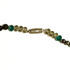 Round Bloodstone and Crystal Beaded Necklace with Magnetic Clasp