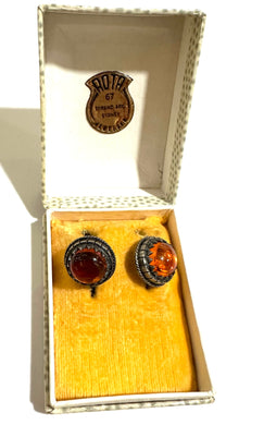 Vintage Sterling Silver Honey Amber Cufflinks