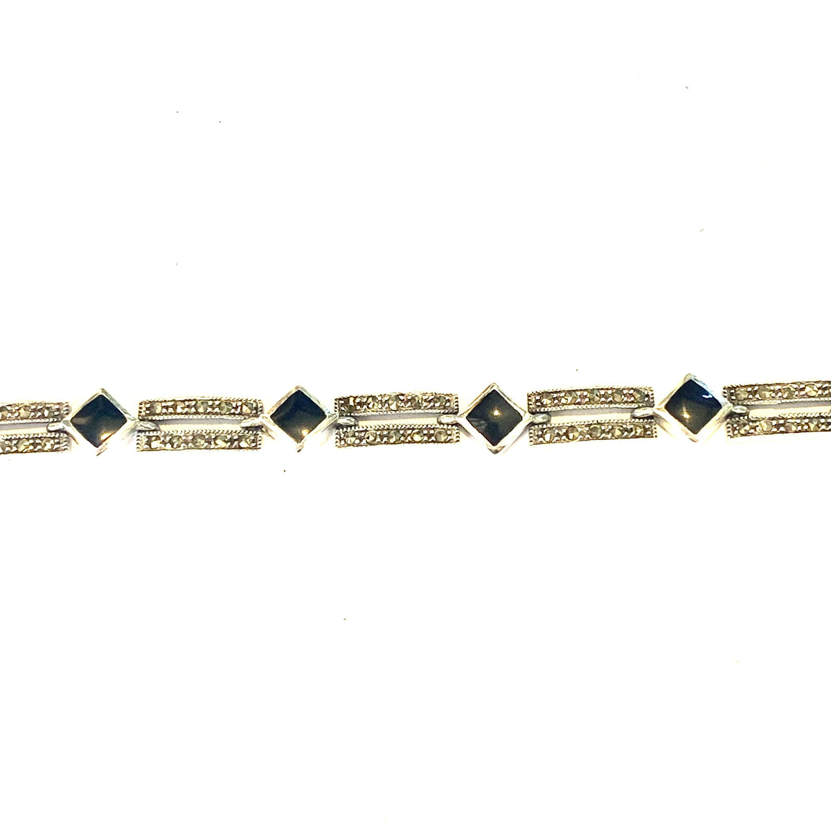 Sterling Silver Onyx and Marcasite Bracelet