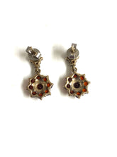 Antique 9ct Yellow Gold Floral Garnet Earrings