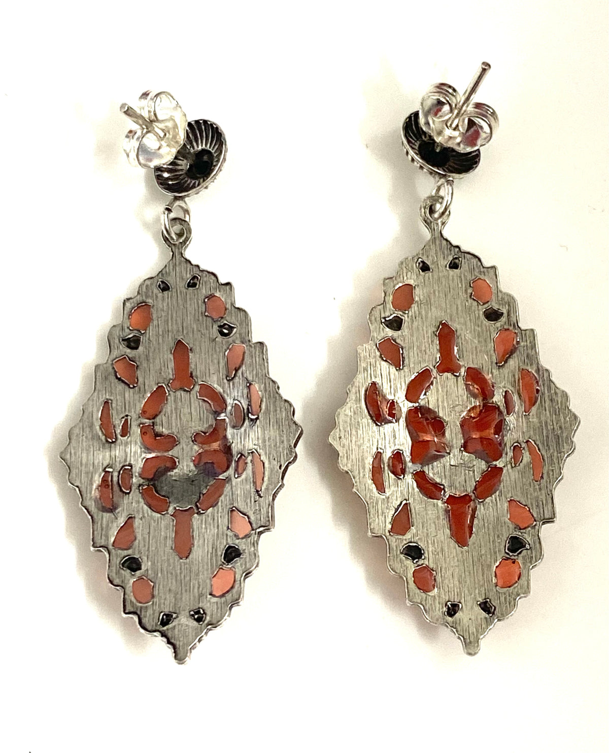 Sterling Silver Red Enamel Earrings
