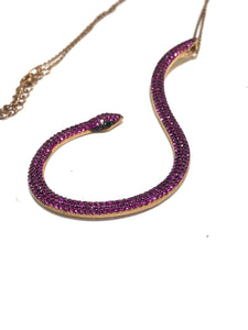 Sterling Silver and Pink Crystal Snake Necklace
