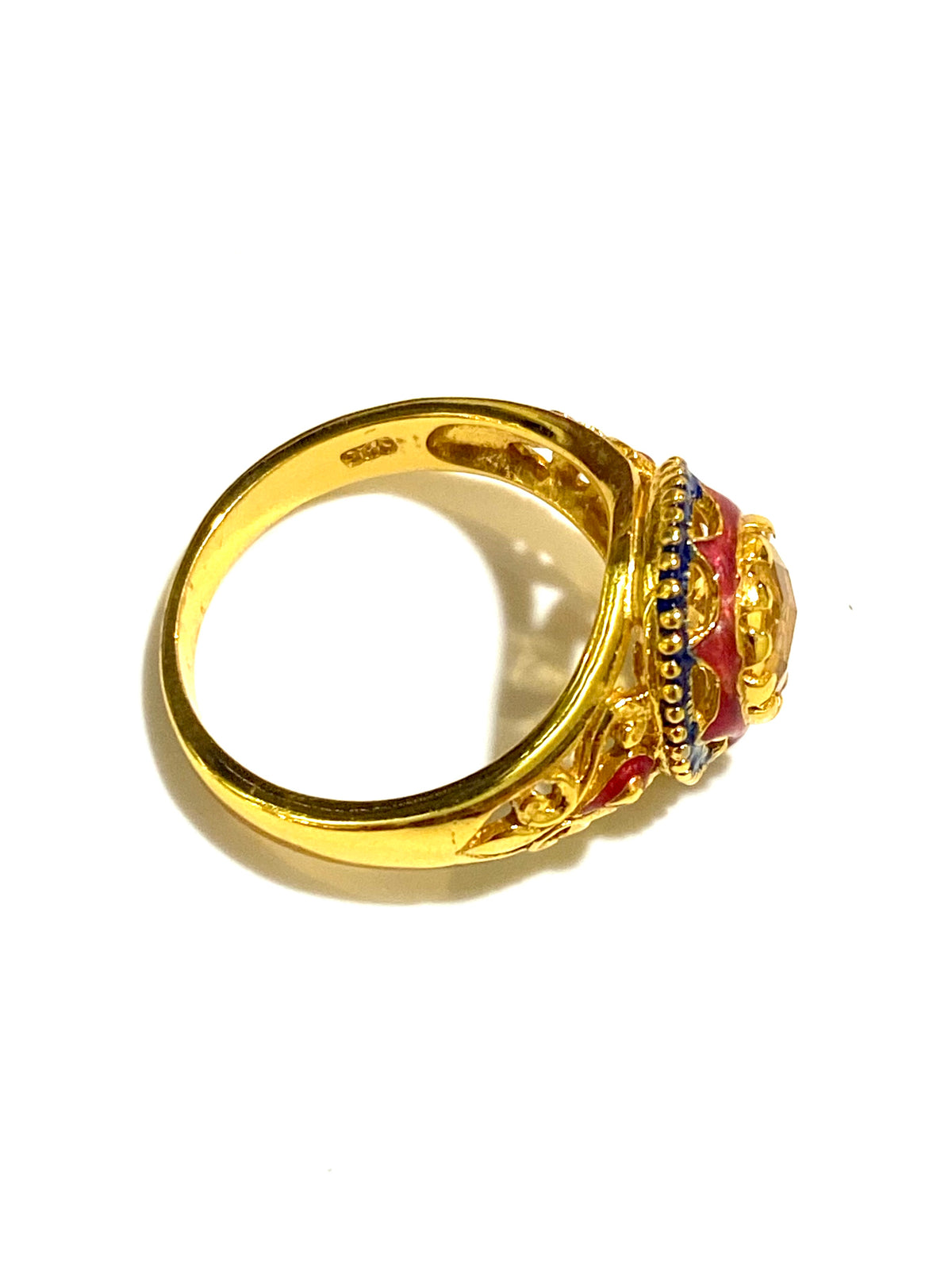 Brass Enamel and Gemstone Ring