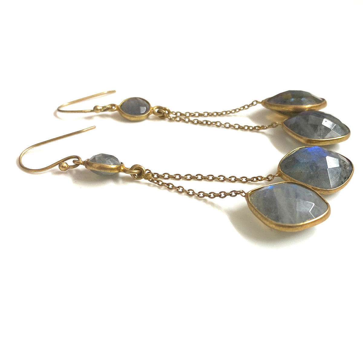 Sterling Silver Gold Plate Labradorite Drop Earrings