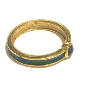 Sterling Silver Brass, Sapphire and Green Enamel Ring