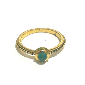 Green Onyx and Brass Gold Plate Ring