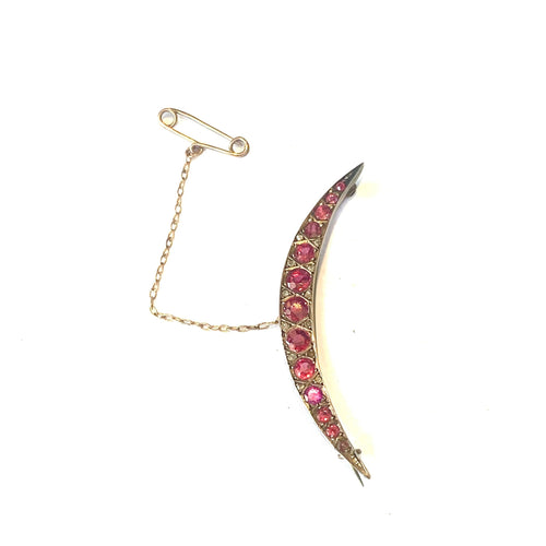 Vintage 9ct Gold Ruby Moon Brooch