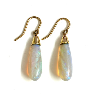 Antique 9ct Yellow Gold Solid Opal Earrings