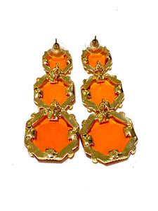 Three Tiered Orange Crystal Drop Earrings