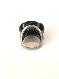 Sterling Silver Round Black Onyx and Marcasite Ring