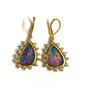 Sterling Silver Gold Plate Australian Black Boulder Opal Earrings