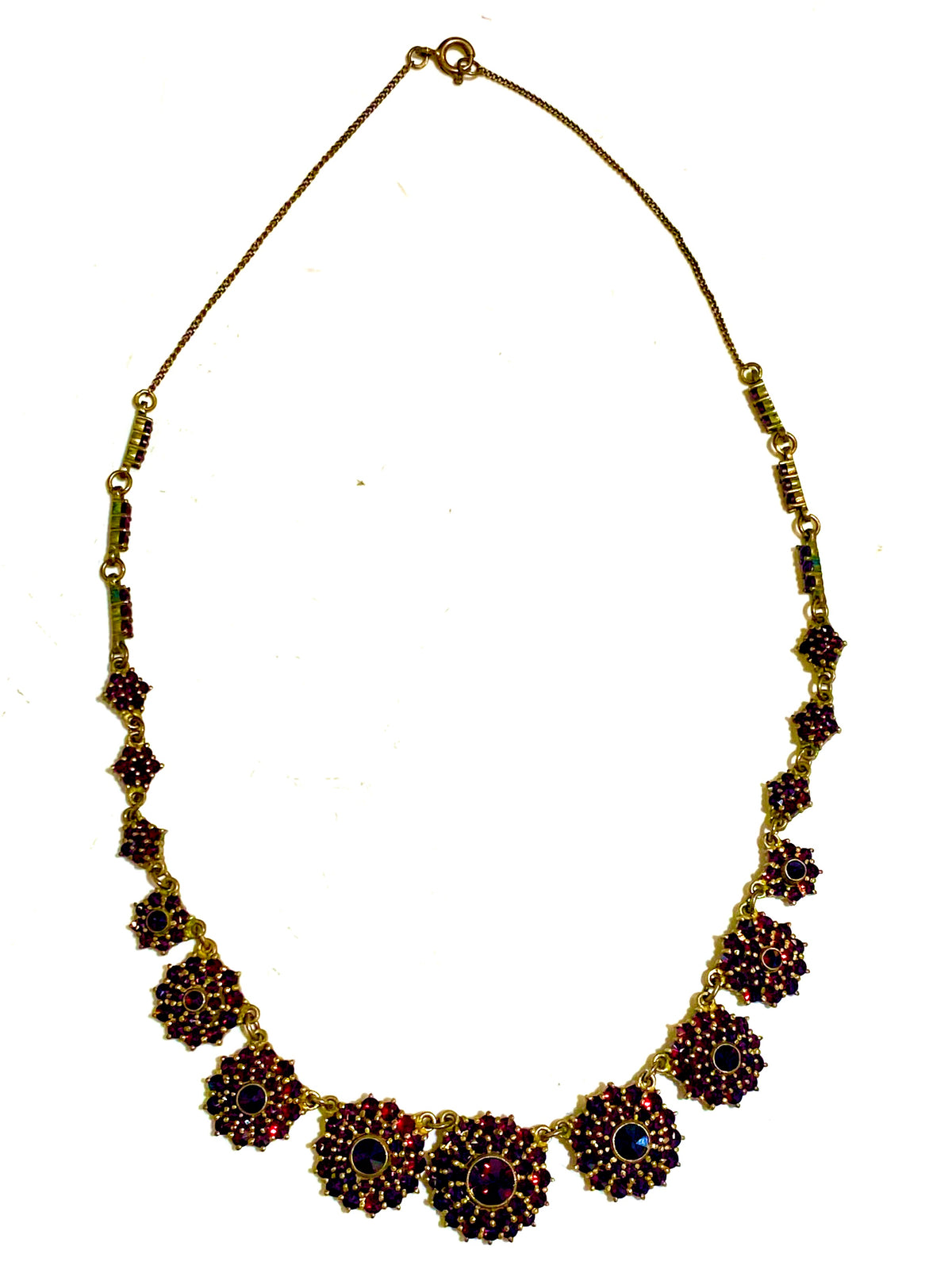 Antique Graduated Garnet Necklace Sterling Silver Gold Plate