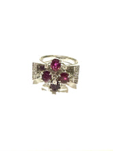 18ct white gold Modernist cocktail ring. Sit with rubies and diamonds price.