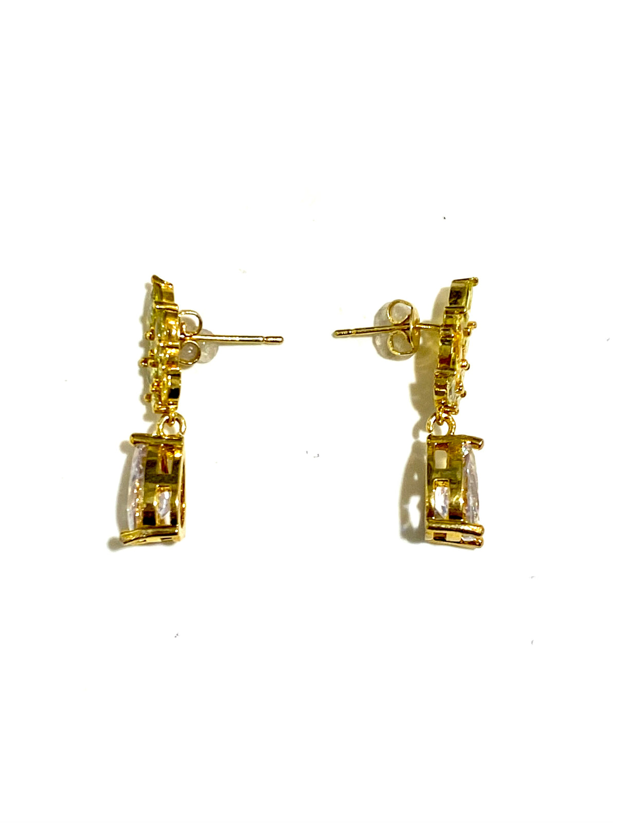 Sterling Silver Gold Plate CZ Wheat Reed Drop Earrings