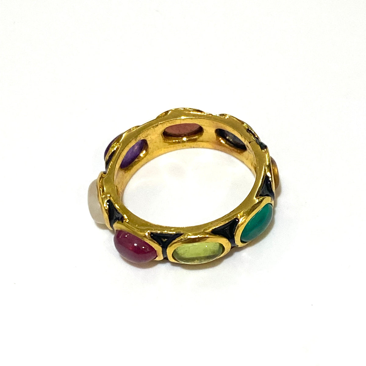Gemstone and Black Enamel Ring