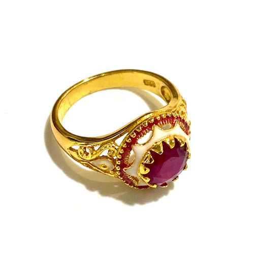 Brass Enamel and Gemstone Ring