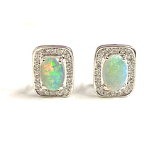 14ct White Gold Opal and Diamond Earrings