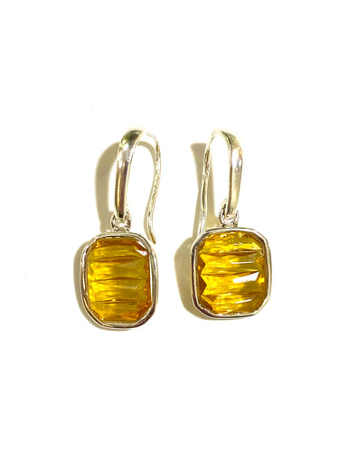 Art Deco Yellow Glass Sterling Silver Drop Earrings