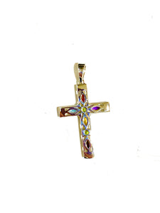 Sterling Silver Multi-Coloured Gemstone Cross Pendant