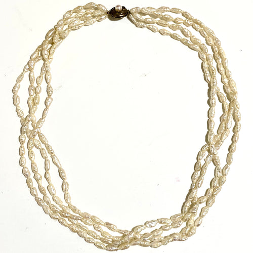 Vintage Four Stranded Rice Pearl Necklace